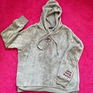 Fifth Avenue Cozy Beige Hoodie with Embroidered Design